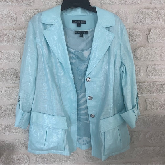 Lafayette 148 jacket and shell tank set light turquoise blue shimmer 12 - Picture 1 of 6